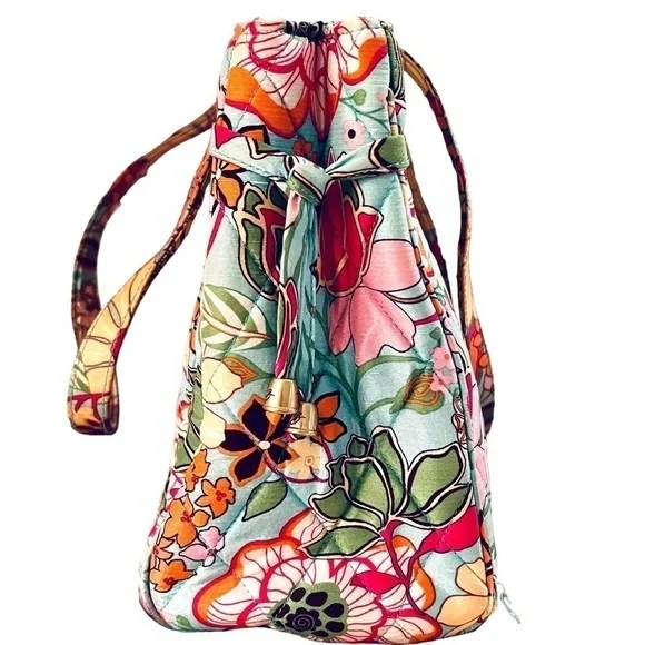 Vera Bradley 100% Silk Collection Tropical Floral Shoulder Bag Purse Aqua Coral - Picture 3 of 16